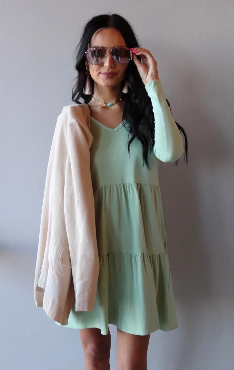 *2 Hearts LUCKY Tiered Jersey V-Neck Dress