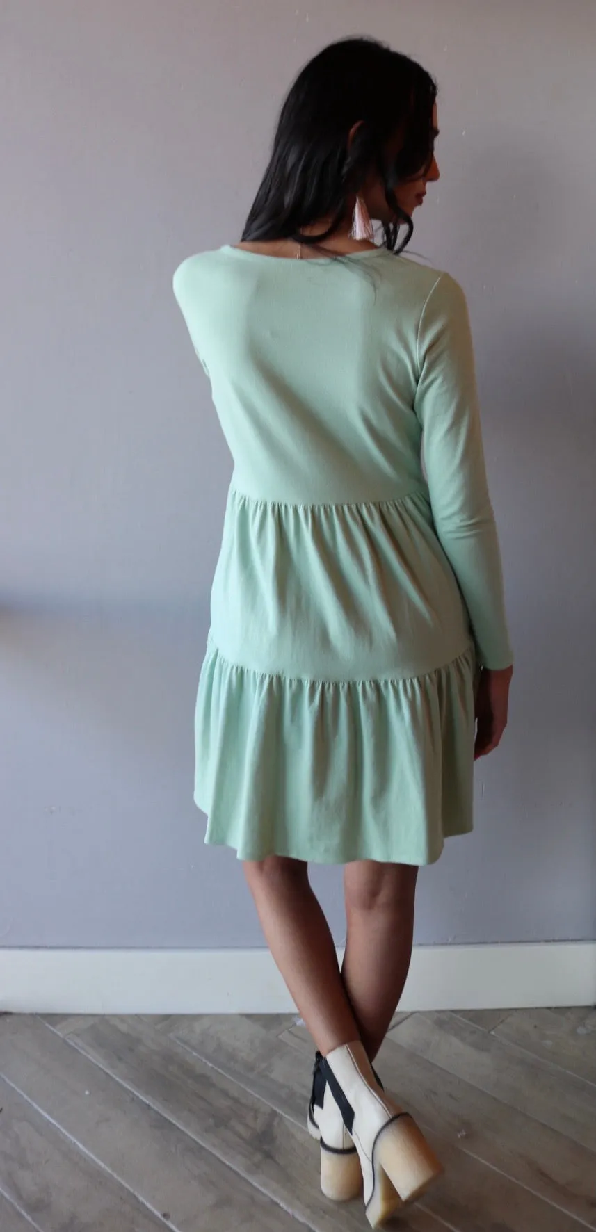 *2 Hearts LUCKY Tiered Jersey V-Neck Dress