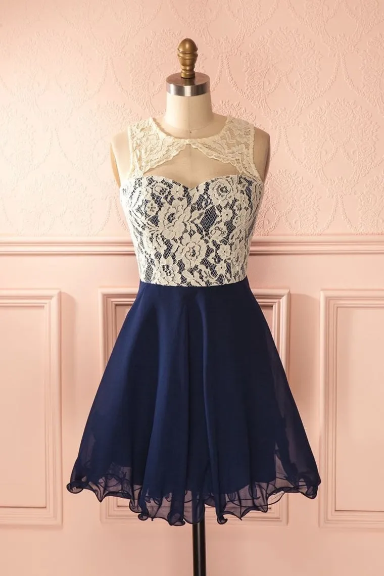 2024 Scoop Homecoming Dresses A Line Short/Mini Chiffon & Lace