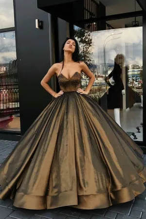 2024 Sweetheart Ball Gown Prom Dresses Taffeta With Beading