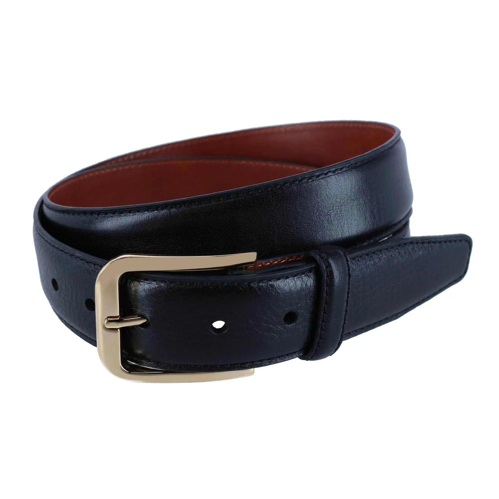 35MM Pebble Grain Leather Belt with Gold Buckle