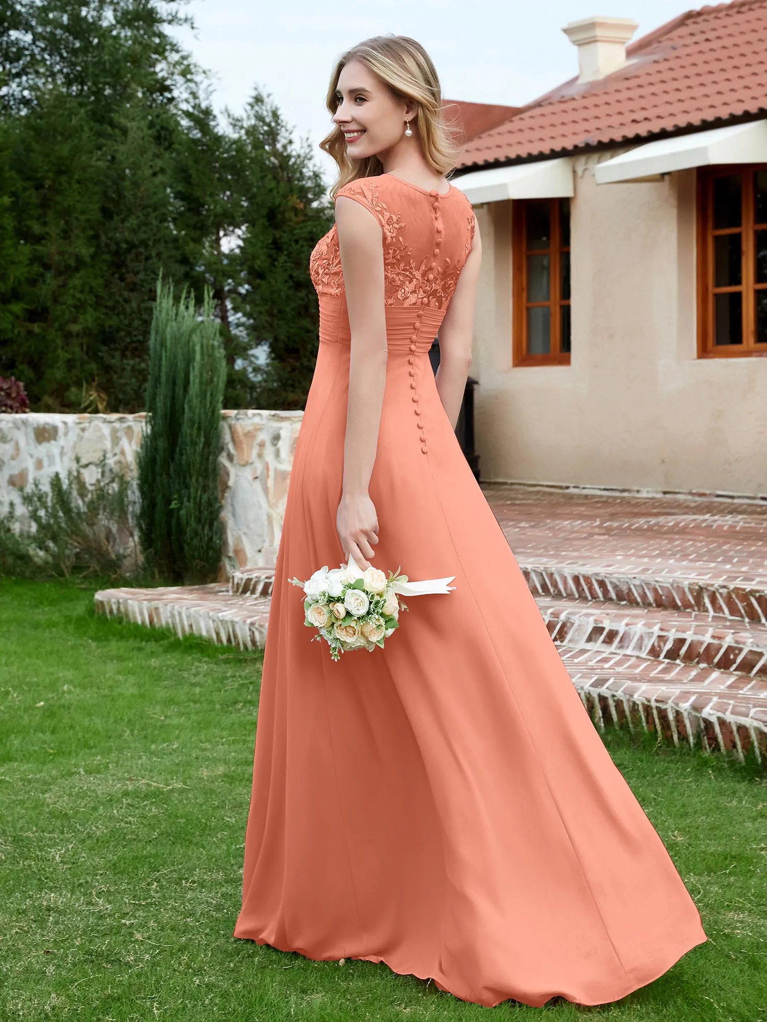A-Line Chiffon Dress with Illusion Neckline Papaya Plus Size