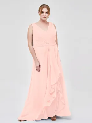 A-line Chiffon Open Back Dress With V-Neck Pearl Pink