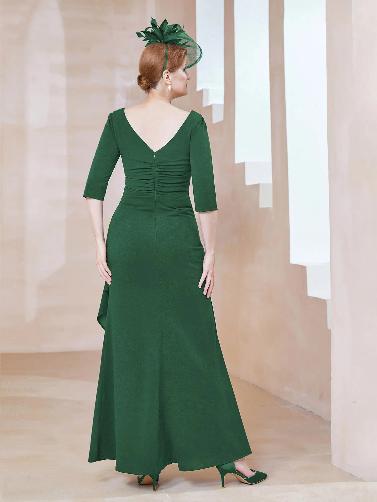 A-line Floor-Length Chiffon Pleated Dress Dark Green