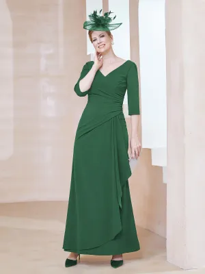 A-line Floor-Length Chiffon Pleated Dress Dark Green