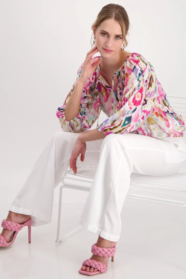 Airy Blouse w Pink Ikat Pattern