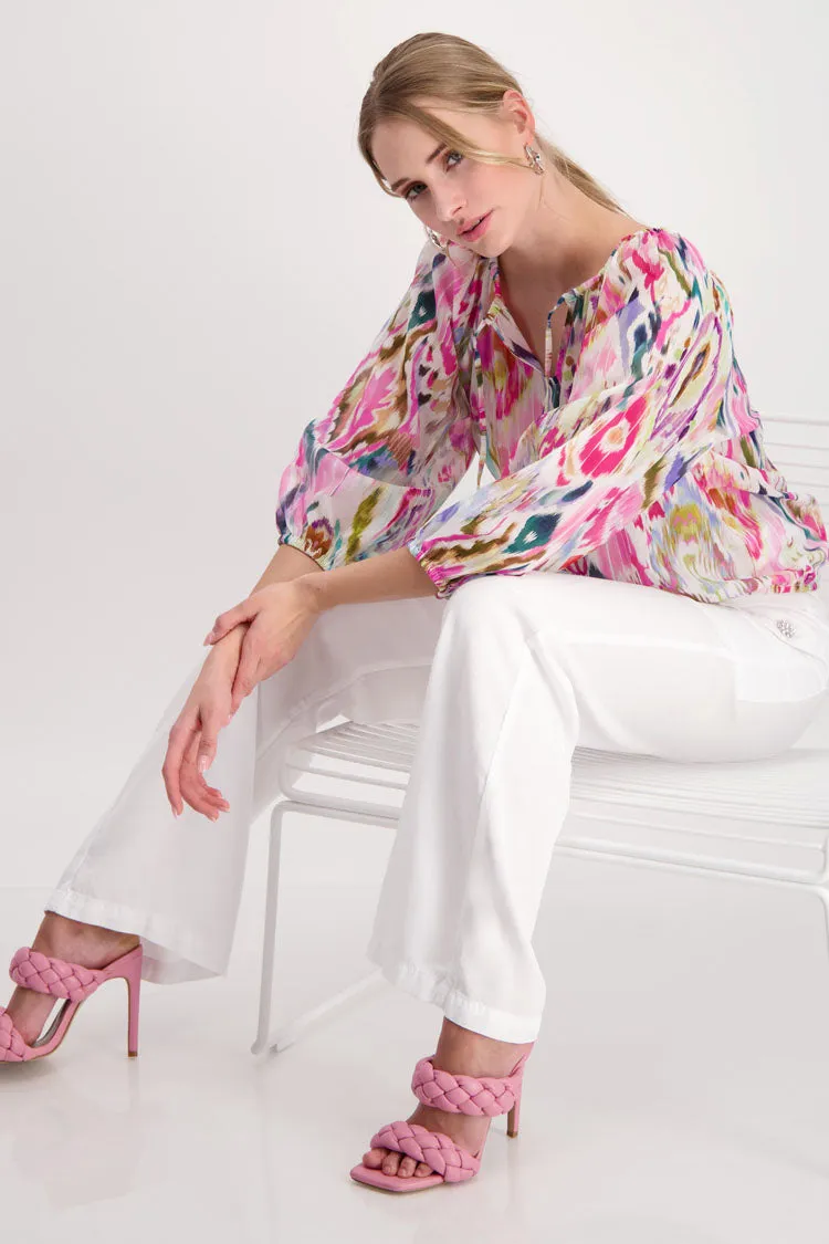 Airy Blouse w Pink Ikat Pattern