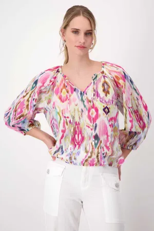 Airy Blouse w Pink Ikat Pattern
