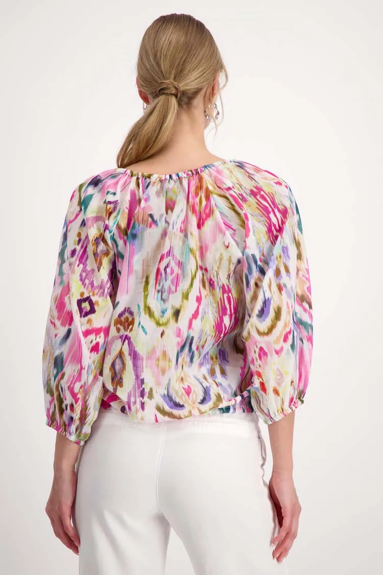Airy Blouse w Pink Ikat Pattern