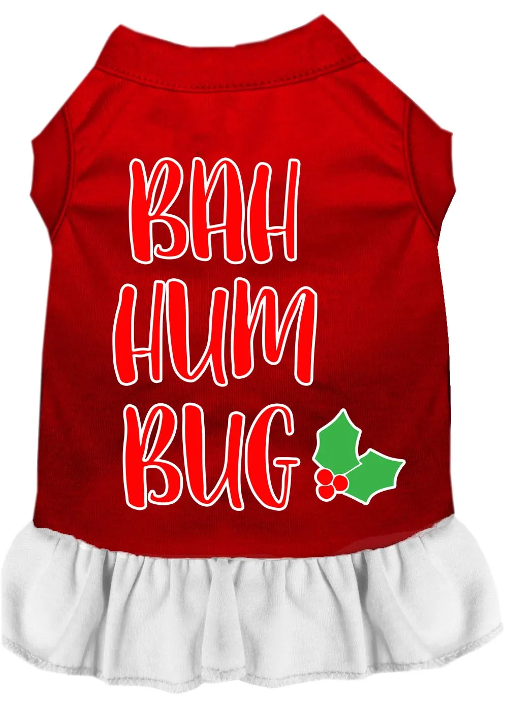 Bah Humbug Screen Print Dog Dress Red With White Med