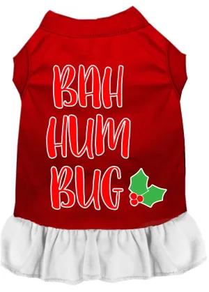 Bah Humbug Screen Print Dog Dress Red With White Med