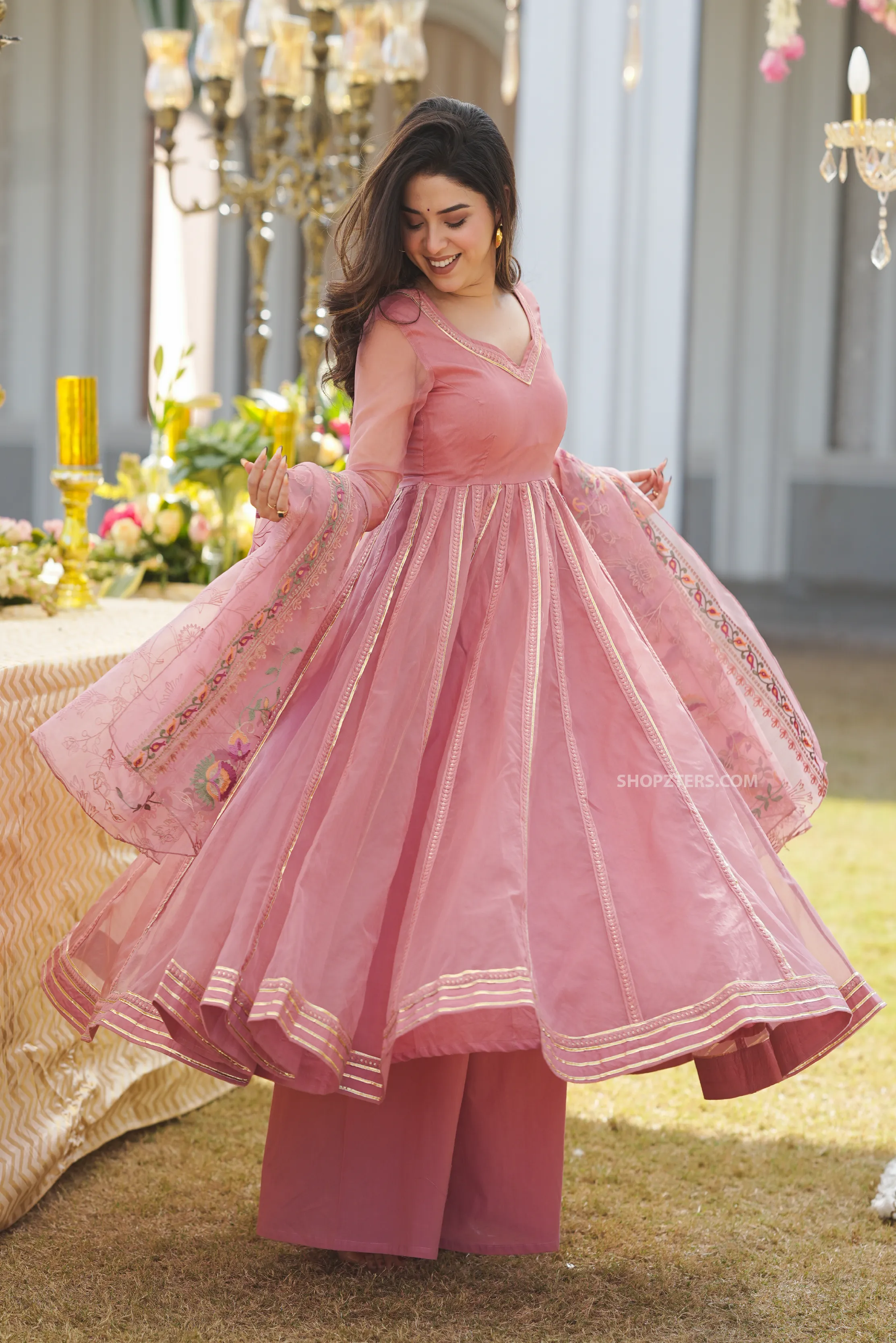 Bahara Peach Organza Suit Set