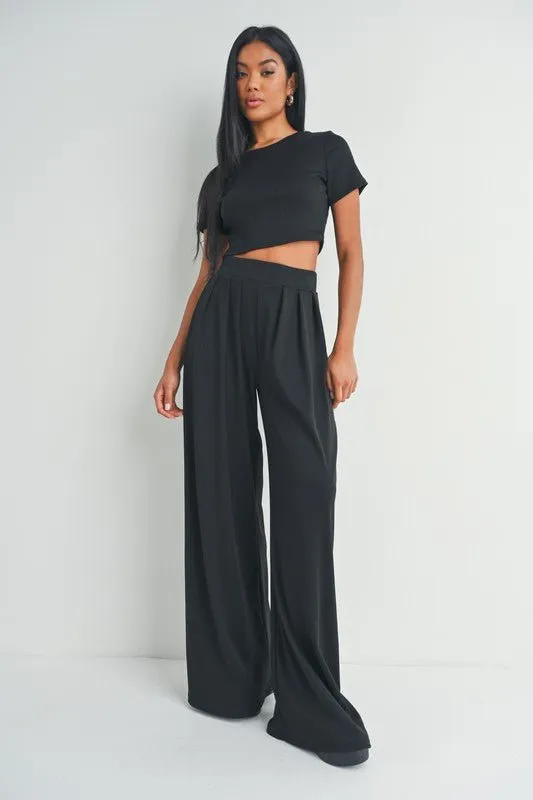Black Crop Top And Palazzo Pants Set