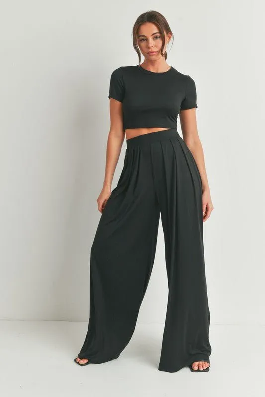 Black Crop Top And Palazzo Pants Set