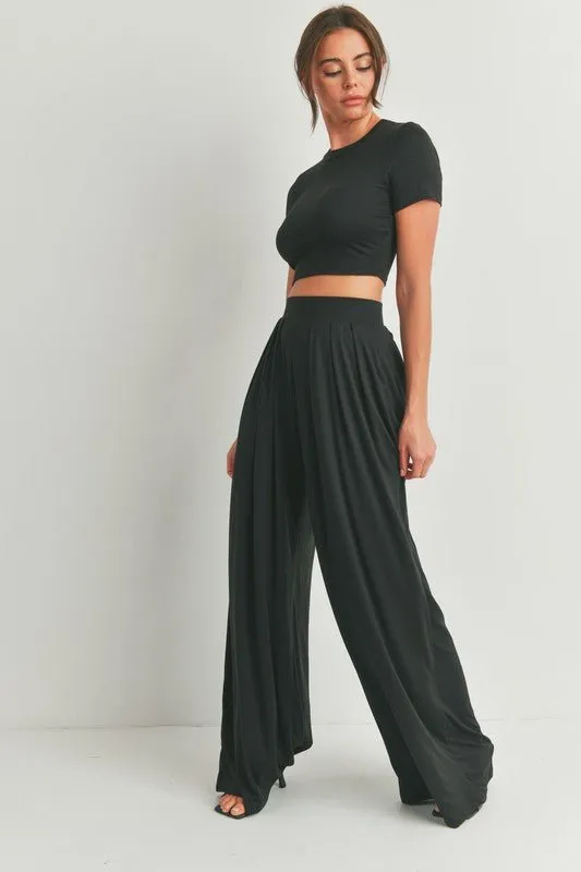 Black Crop Top And Palazzo Pants Set