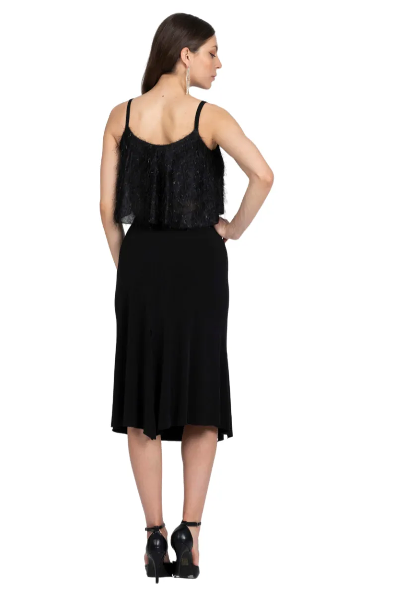 Black Textured Sparkling Loose Crop Top (XS,S)