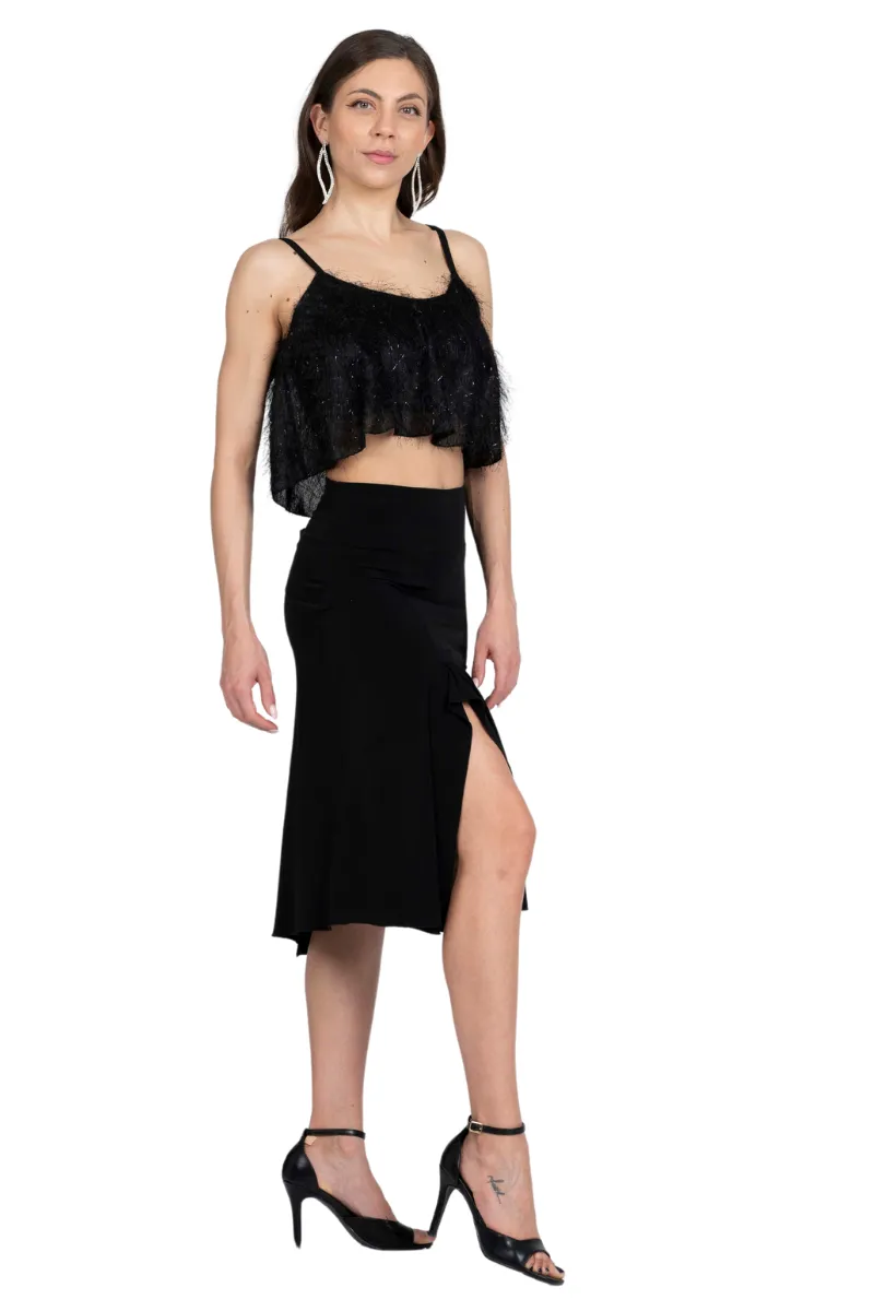 Black Textured Sparkling Loose Crop Top (XS,S)