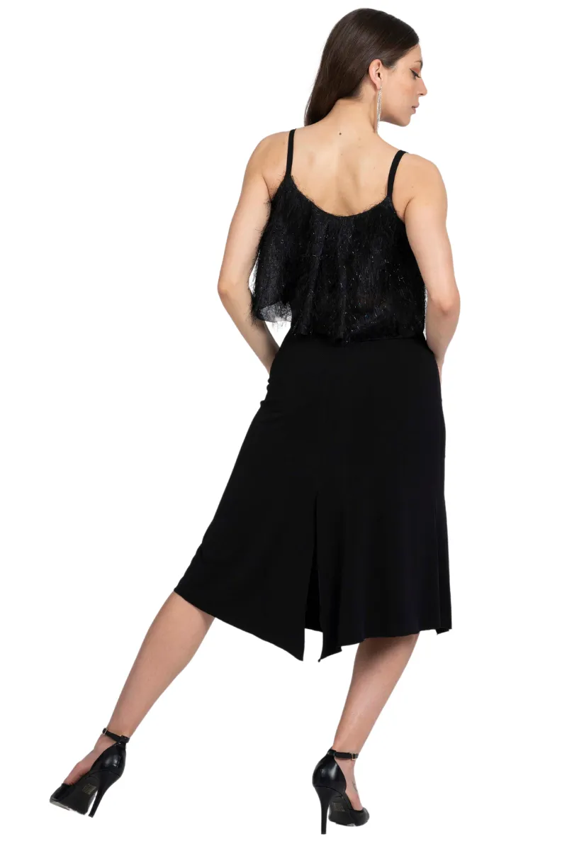 Black Textured Sparkling Loose Crop Top (XS,S)