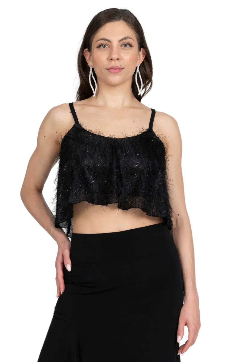 Black Textured Sparkling Loose Crop Top (XS,S)