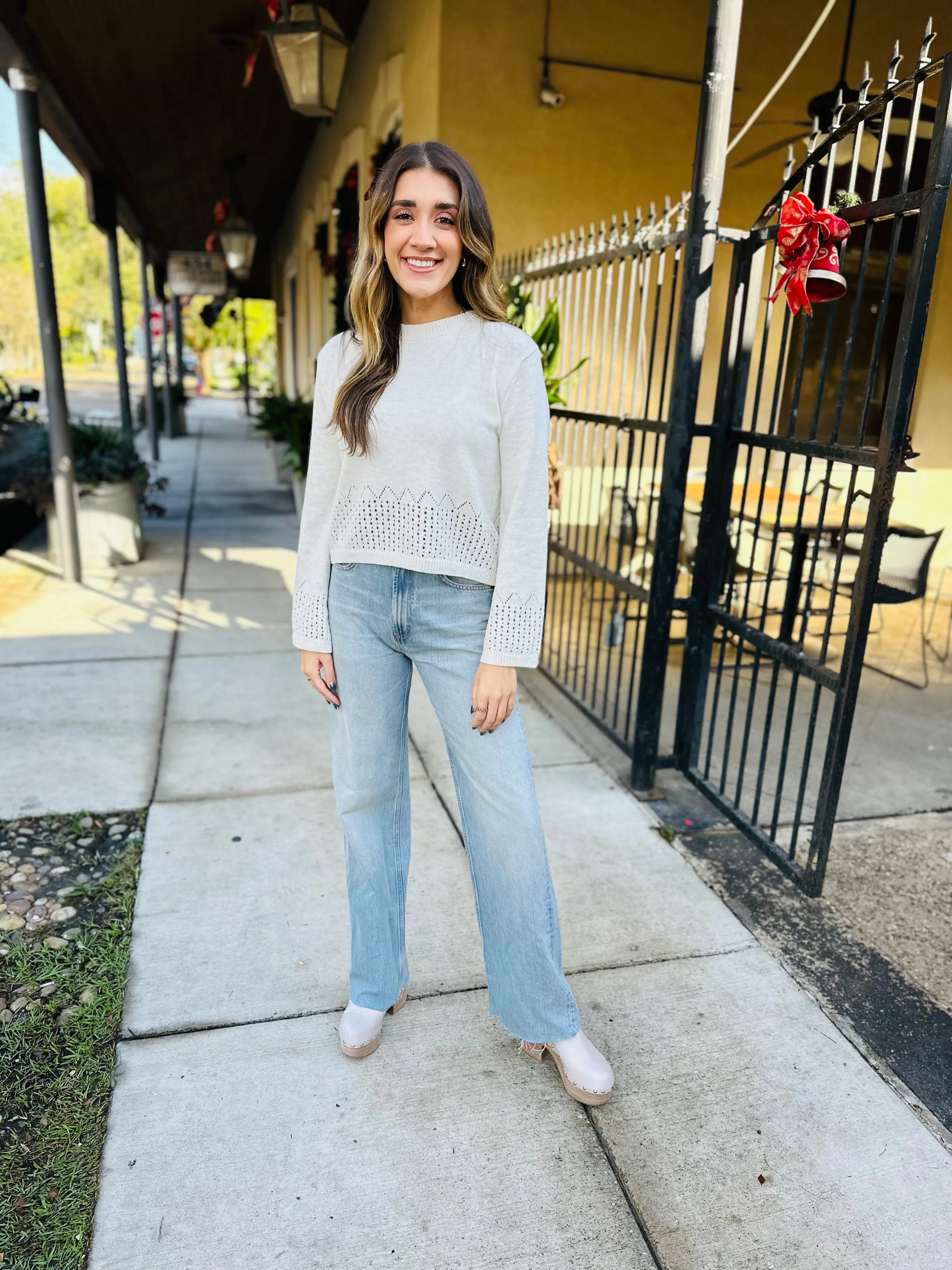 Border Crochet Knitted Top- Oatmeal