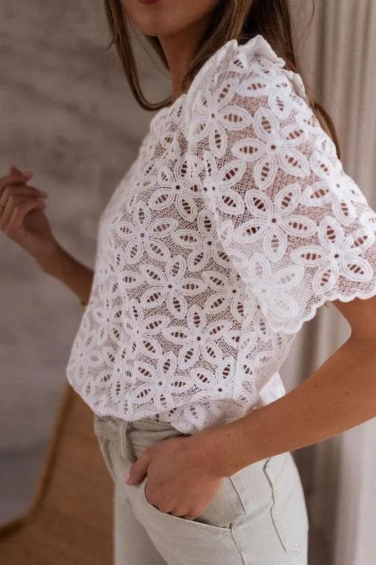 Brooklyn Crochet Lace Flower Embroidered Hallowed Blouse