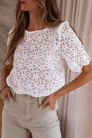 Brooklyn Crochet Lace Flower Embroidered Hallowed Blouse