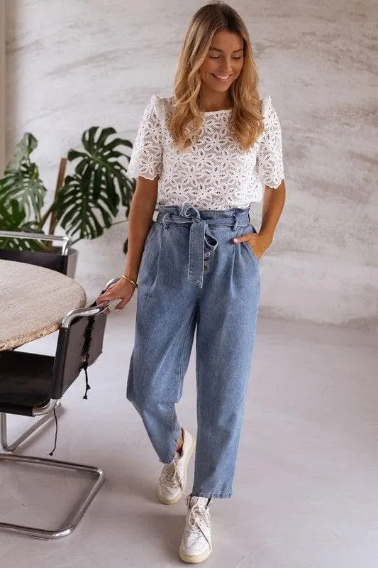 Brooklyn Crochet Lace Flower Embroidered Hallowed Blouse