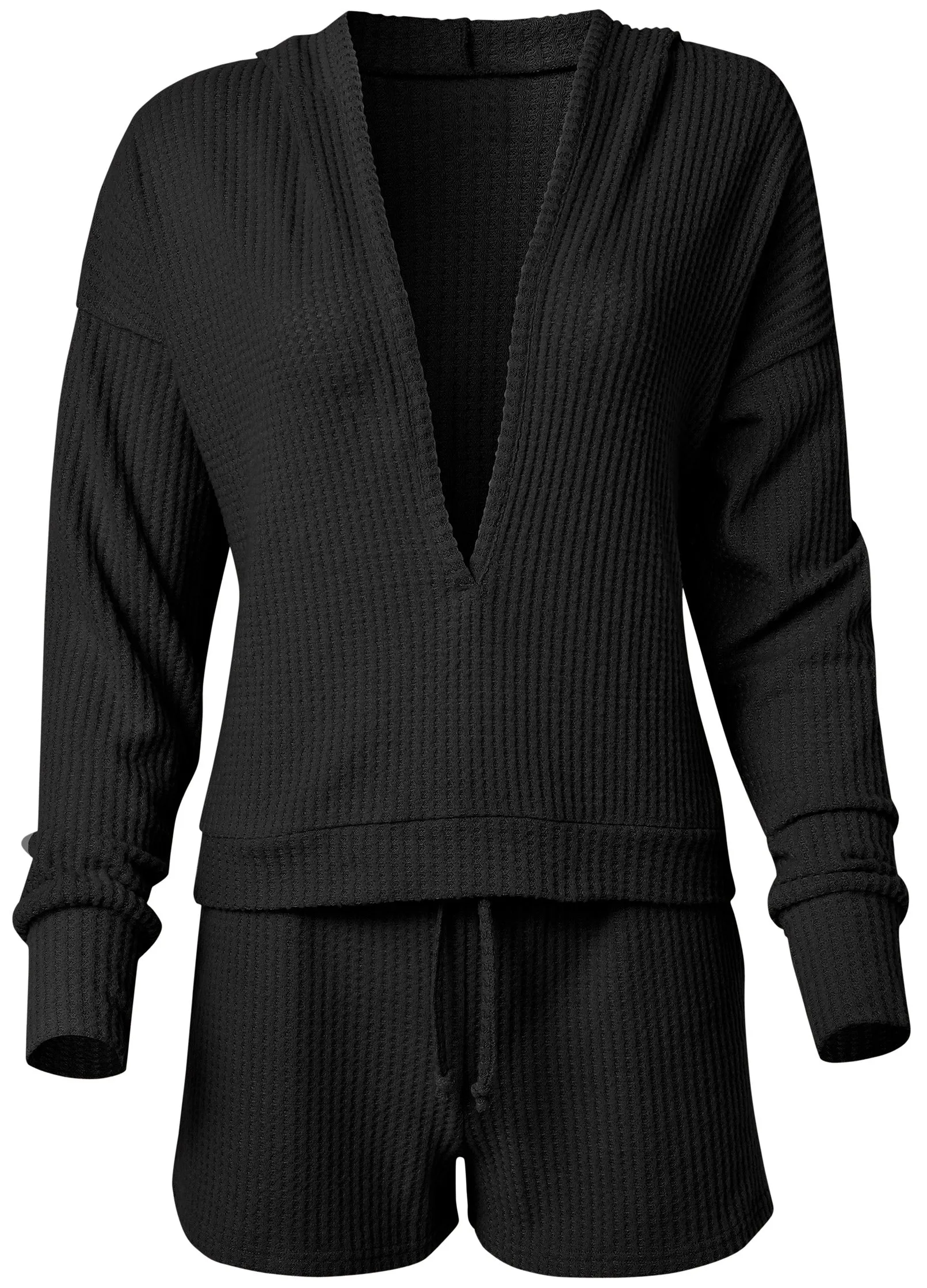 Brushed Waffle Short Set  - Black