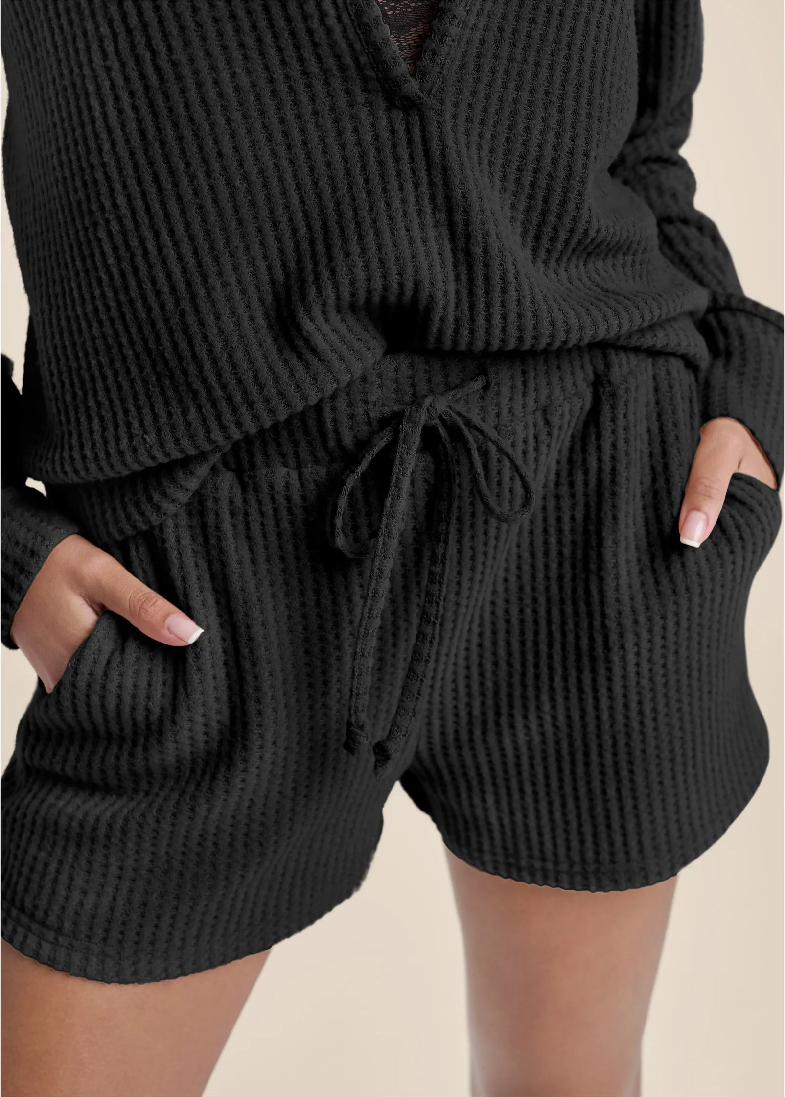 Brushed Waffle Short Set  - Black