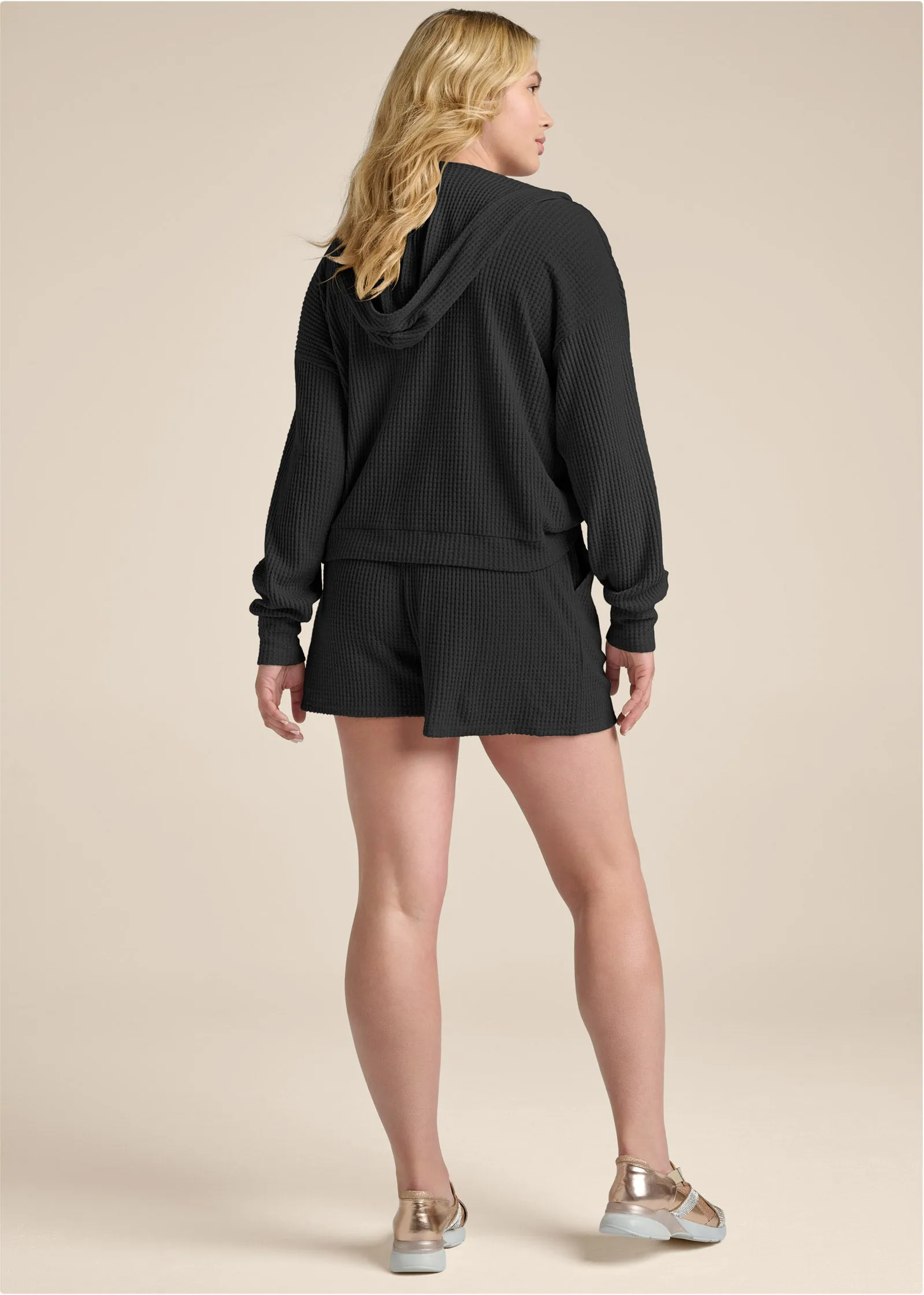 Brushed Waffle Short Set  - Black