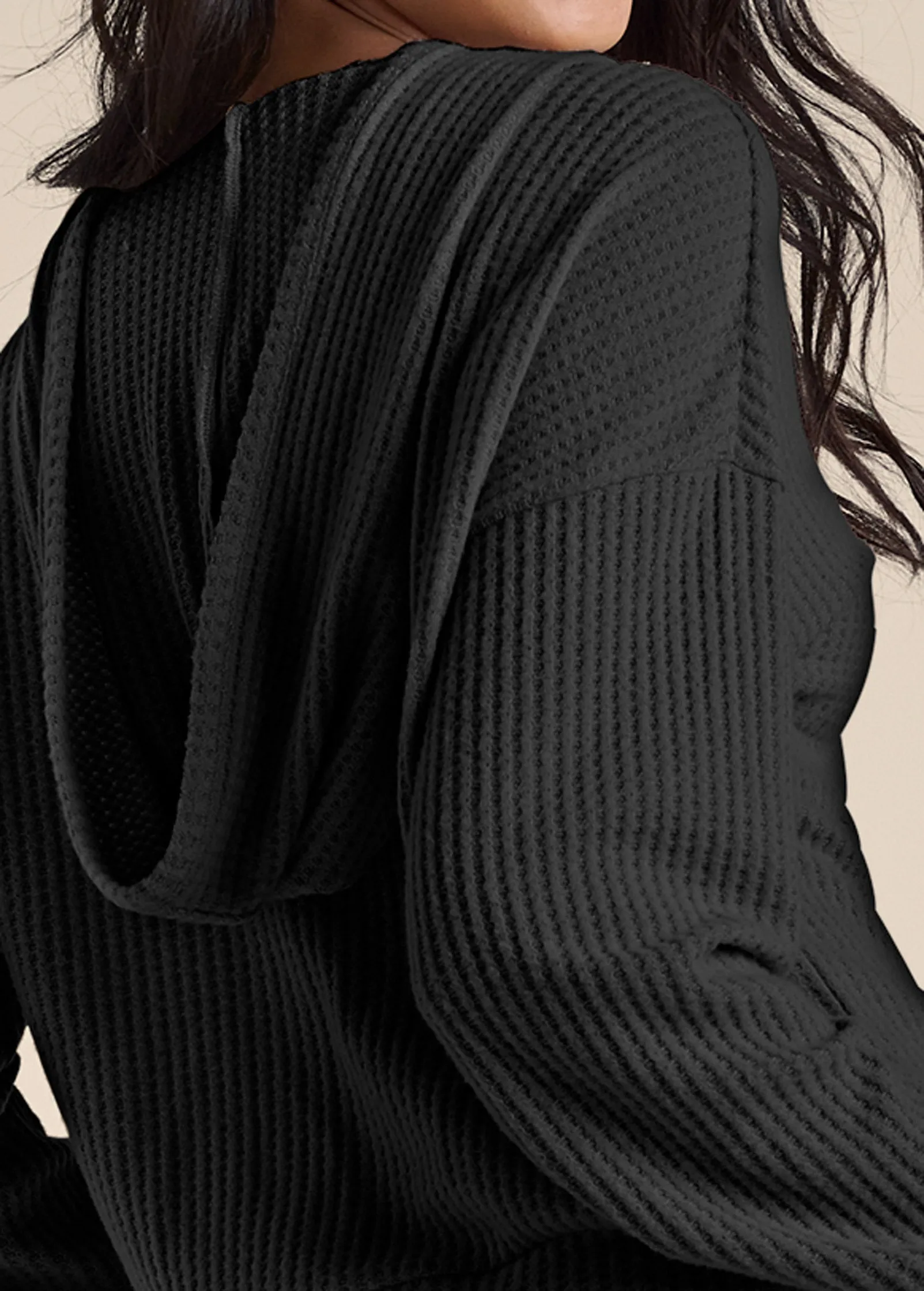 Brushed Waffle Short Set  - Black