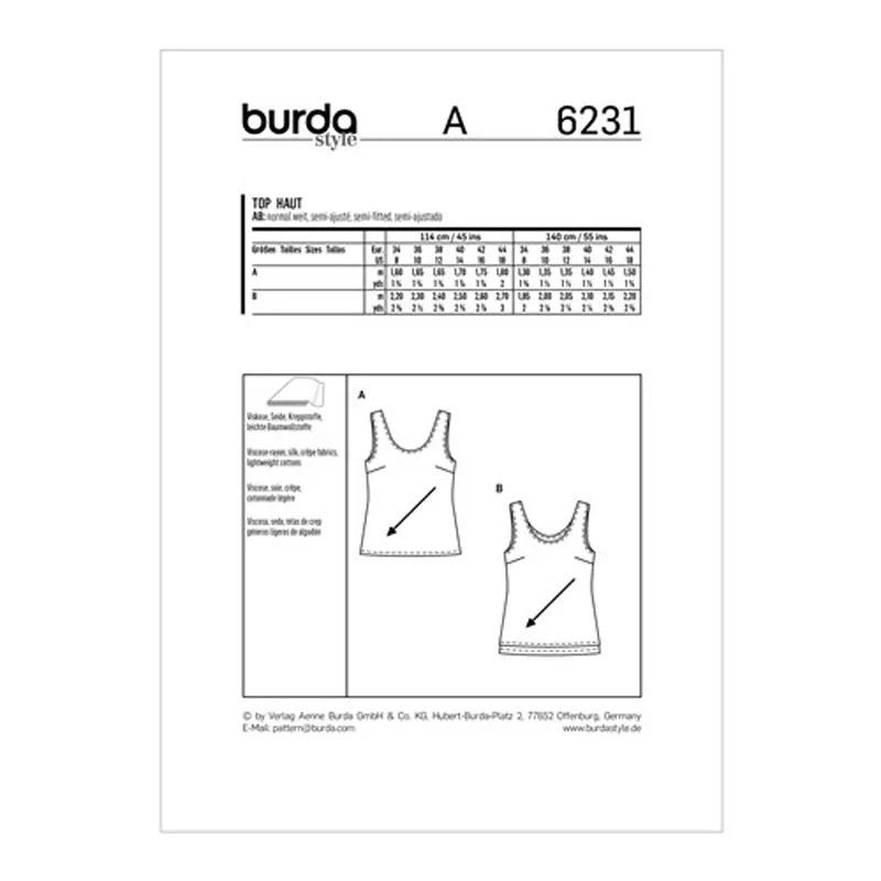 Burda Pattern 6231 Misses' Tops