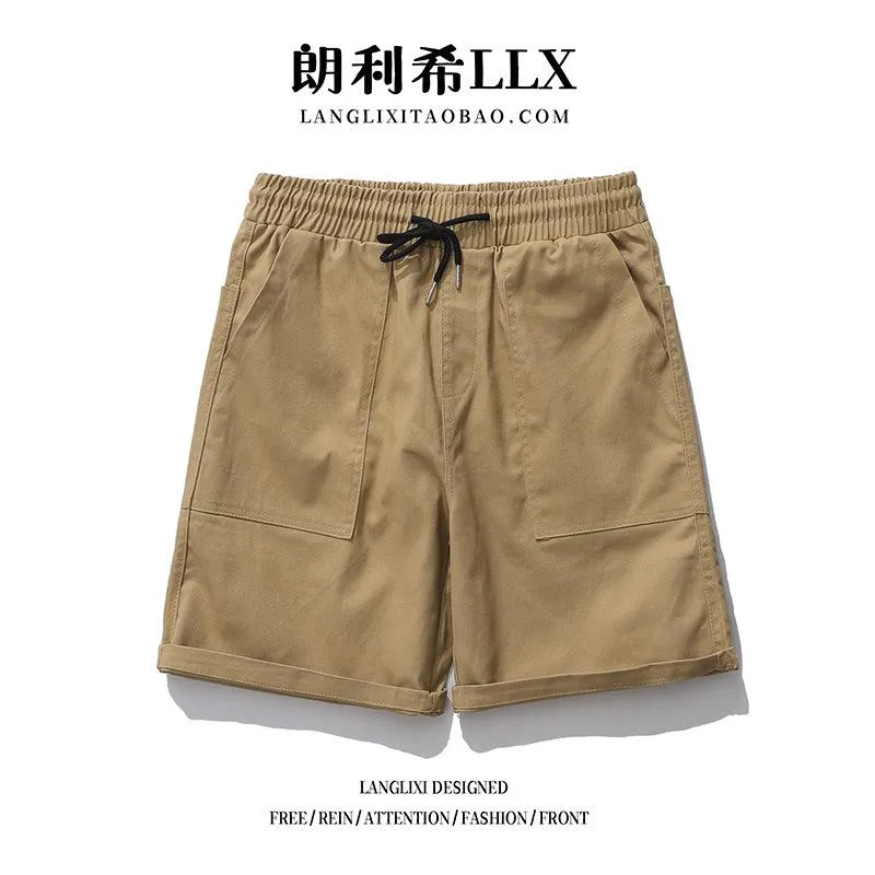 Cargo Shorts Men Summer Japanese Trendy Pocket Loose Casual Straight Pants knee length Shorts