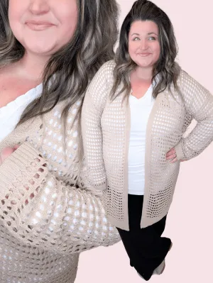 Casey Netted Sweater Cardigan in Taupe
