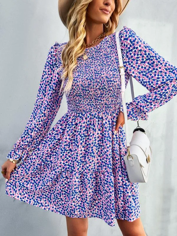 Chic Floral Pattern Long Sleeve Dress for Women