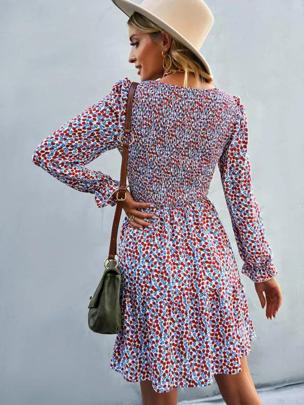 Chic Floral Pattern Long Sleeve Dress for Women