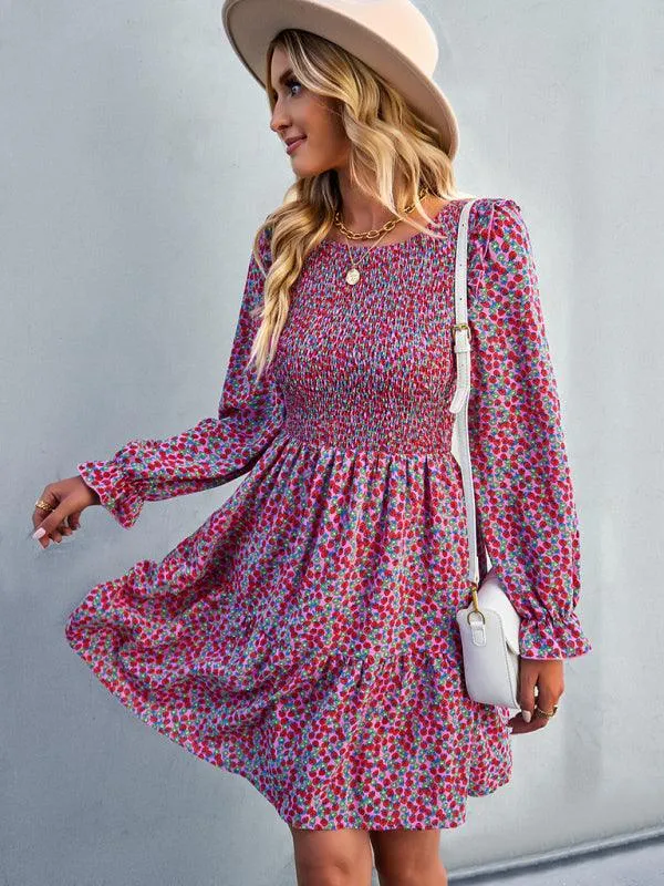 Chic Floral Pattern Long Sleeve Dress for Women