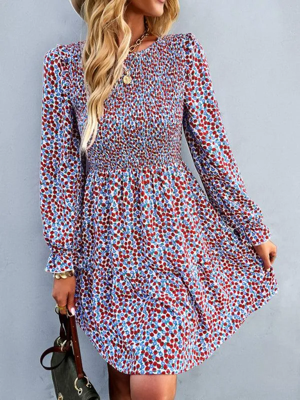 Chic Floral Pattern Long Sleeve Dress for Women