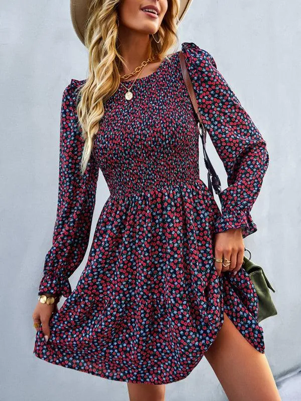 Chic Floral Pattern Long Sleeve Dress for Women