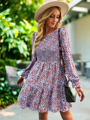 Chic Floral Pattern Long Sleeve Dress for Women