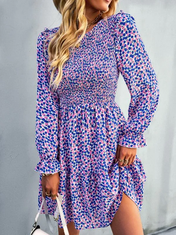 Chic Floral Pattern Long Sleeve Dress for Women