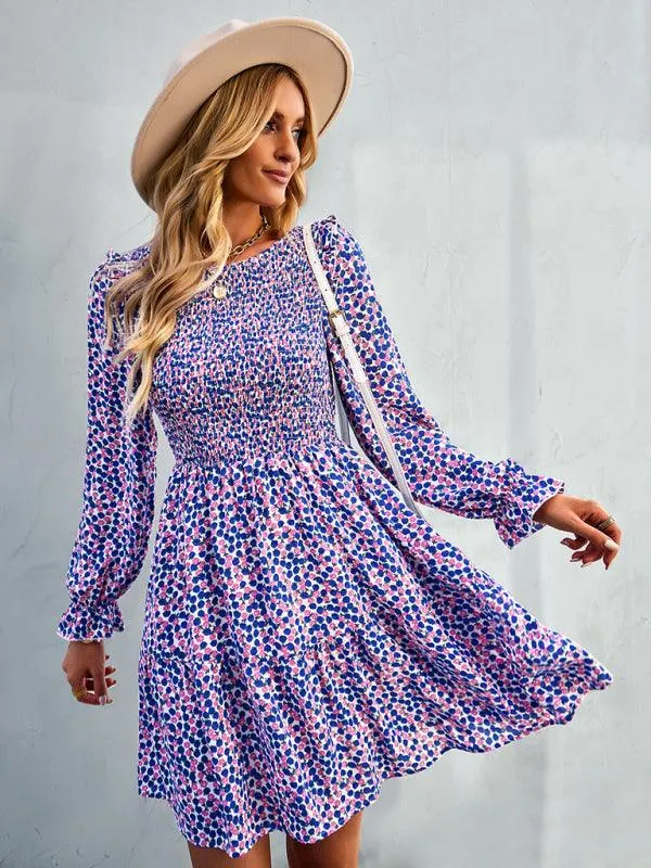 Chic Floral Pattern Long Sleeve Dress for Women