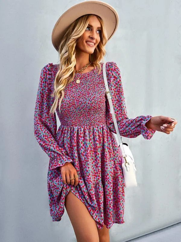 Chic Floral Pattern Long Sleeve Dress for Women