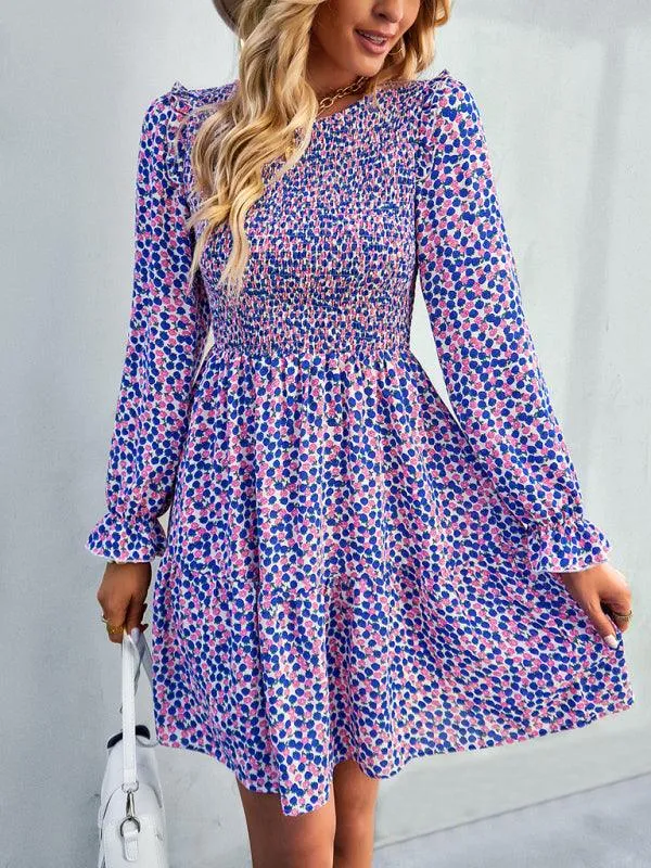 Chic Floral Pattern Long Sleeve Dress for Women