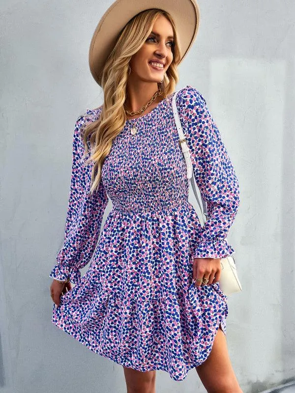 Chic Floral Pattern Long Sleeve Dress for Women