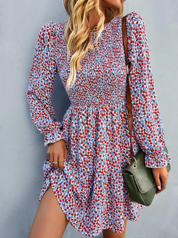 Chic Floral Pattern Long Sleeve Dress for Women