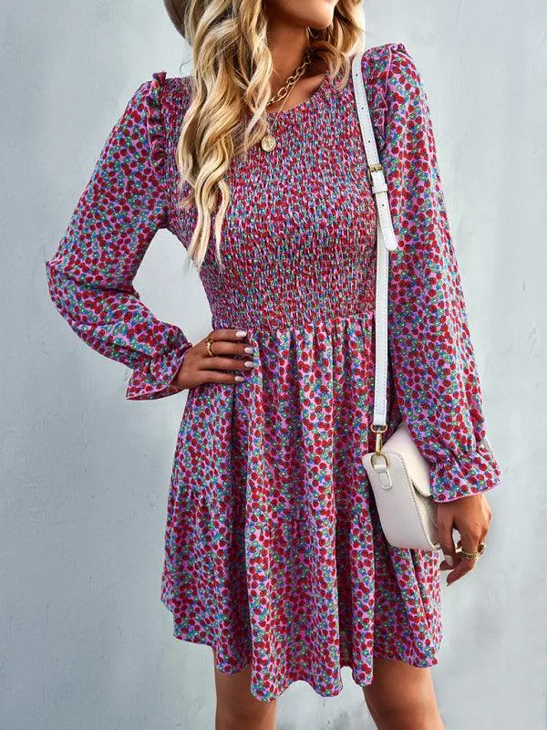 Chic Floral Pattern Long Sleeve Dress for Women