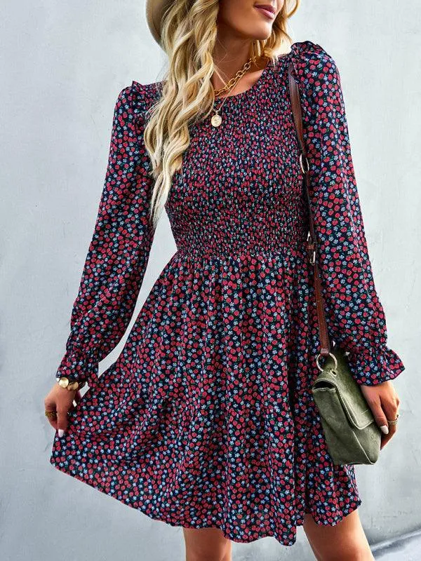 Chic Floral Pattern Long Sleeve Dress for Women