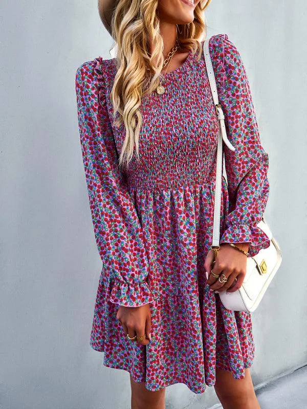 Chic Floral Pattern Long Sleeve Dress for Women