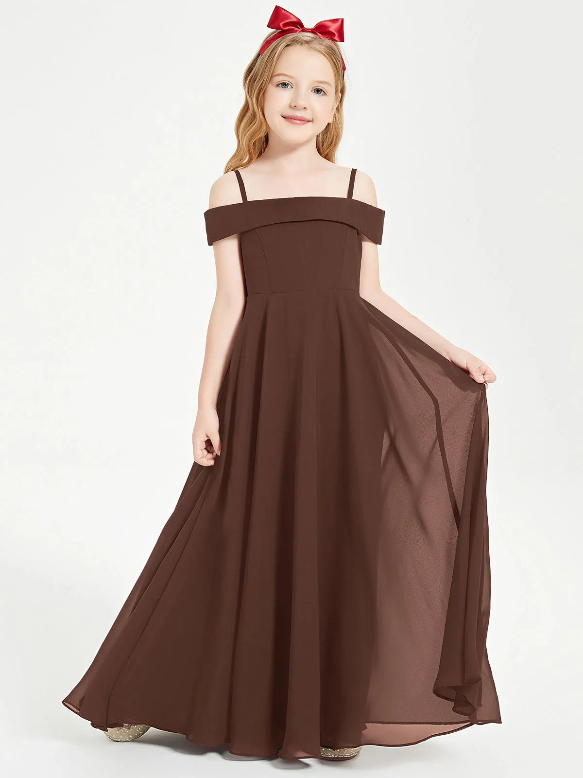 Chic Junior Bridesmaid Dresses Off the Shoulder Chocolate
